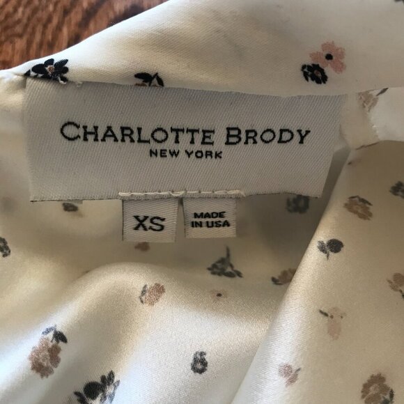 Charlotte Brody Handkerchief Blouse Top Shirt Womens XS Cream Floral Silk Scarf - Picture 4 of 12